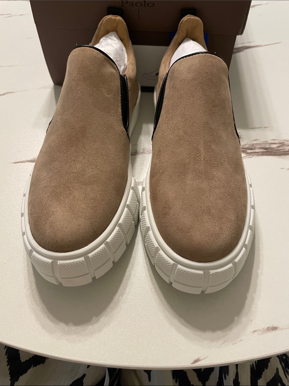 PAOLO Kenny Khaki NEw in BoxSuede Women Slip-On Suede Sneakers in Taupe Sz 6 1/2